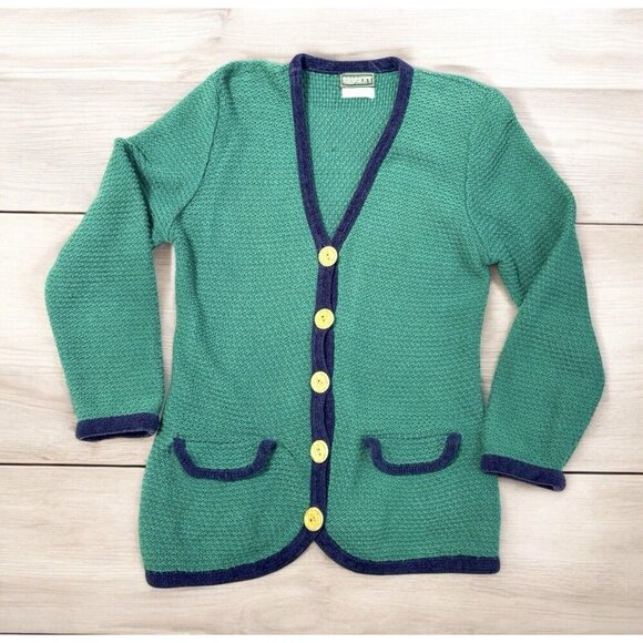 Cardigan Letterman Preppy Cricket Button Teal Green Varsity Vintage Sweater Med - Picture 1 of 10